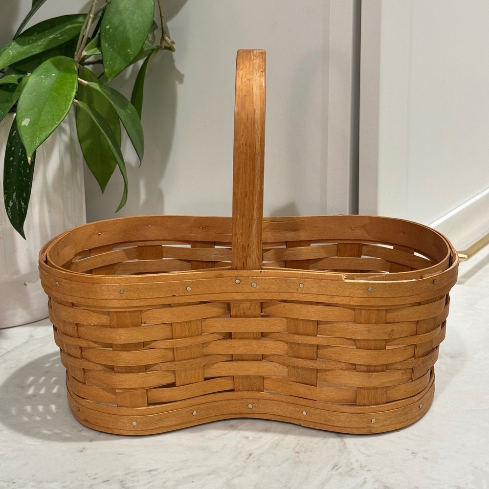 Bradford Basket Company Handwoven Wood Brown 1998 Vintage Peanut Shape USA